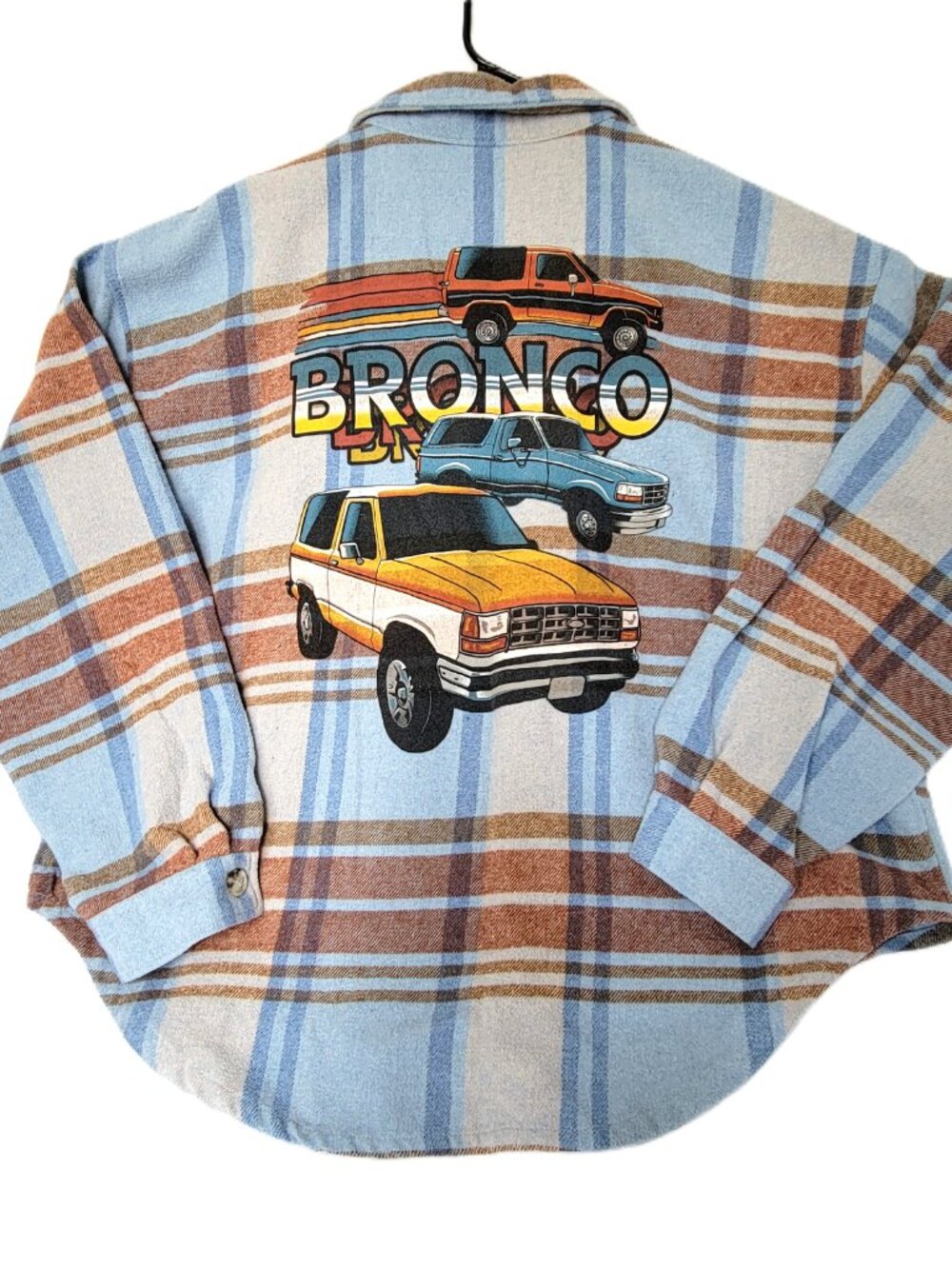 Ford Bronco Official Licensed Plaid Flannel Shirt XL Back Graphic Shacket Blue